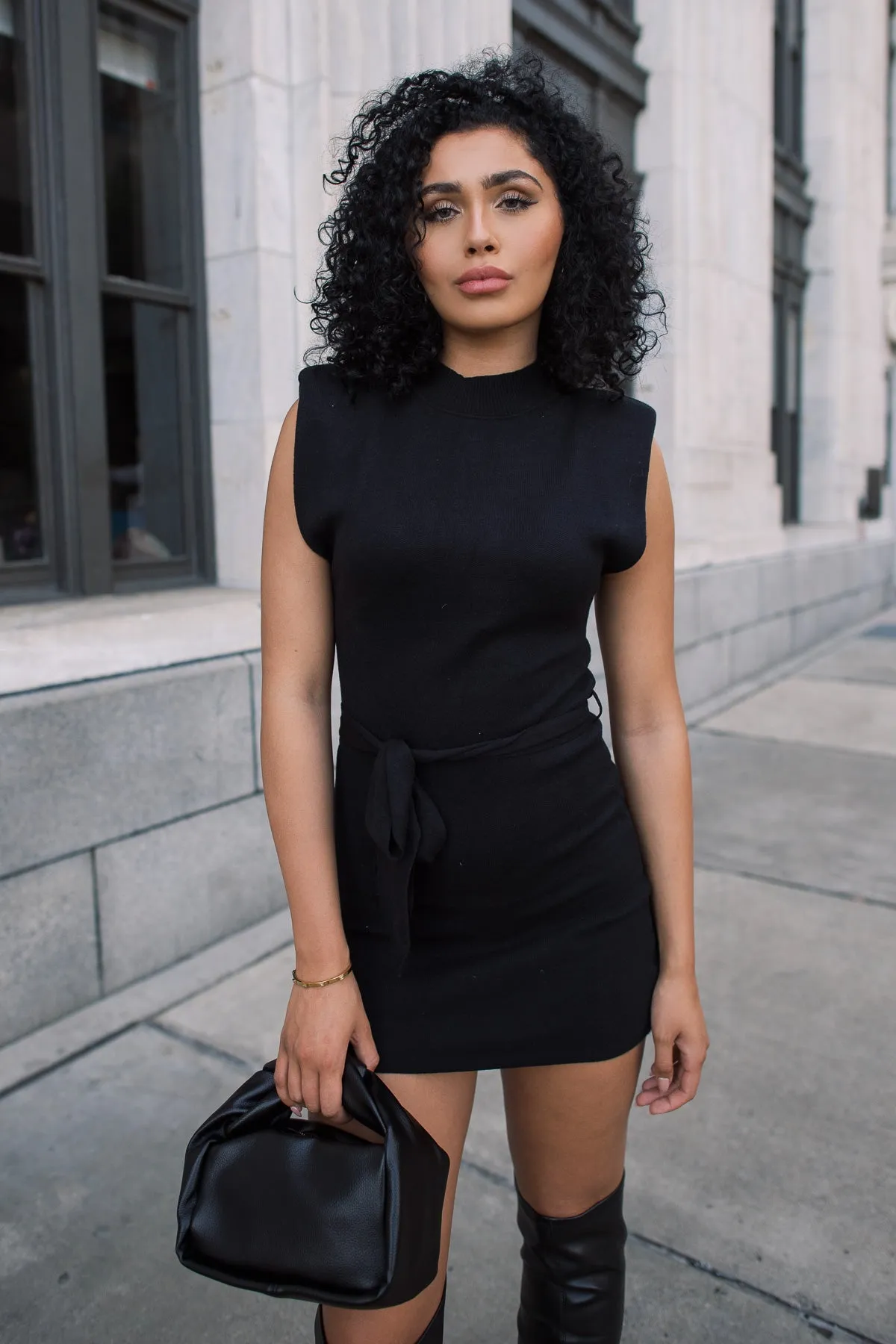 Chic Black Knit Mini Dress - Power Pose Collection - Final Sale