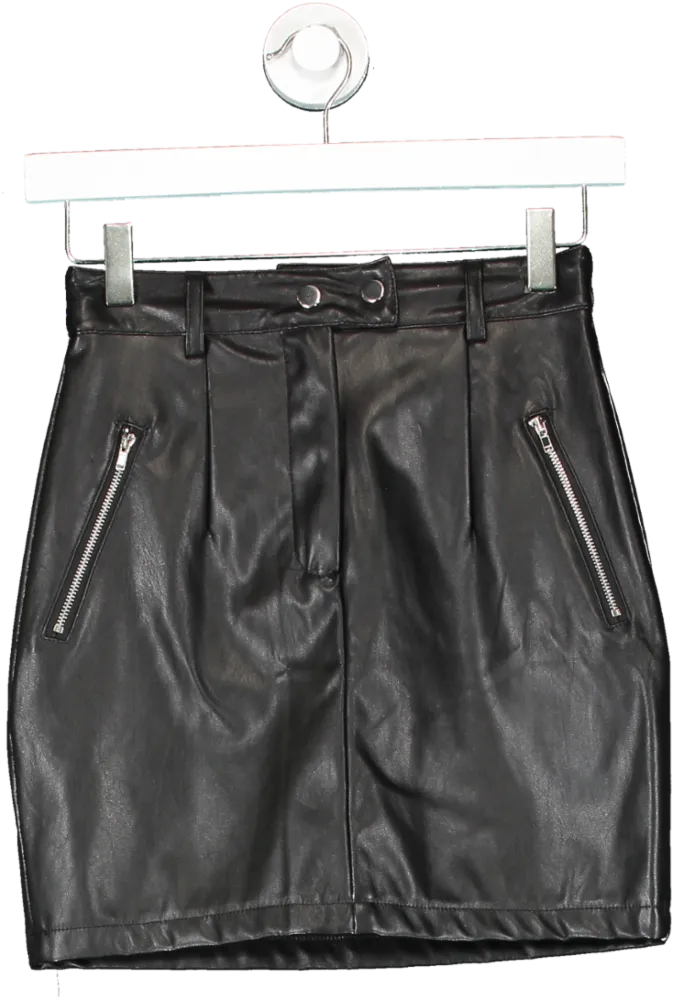 PrettyLittleThing Black Faux Leather Mini Skirt UK 6