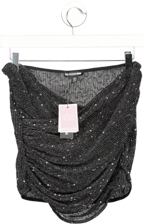 PrettyLittleThing Black Sequin Cross Over Mini Skirt UK 8