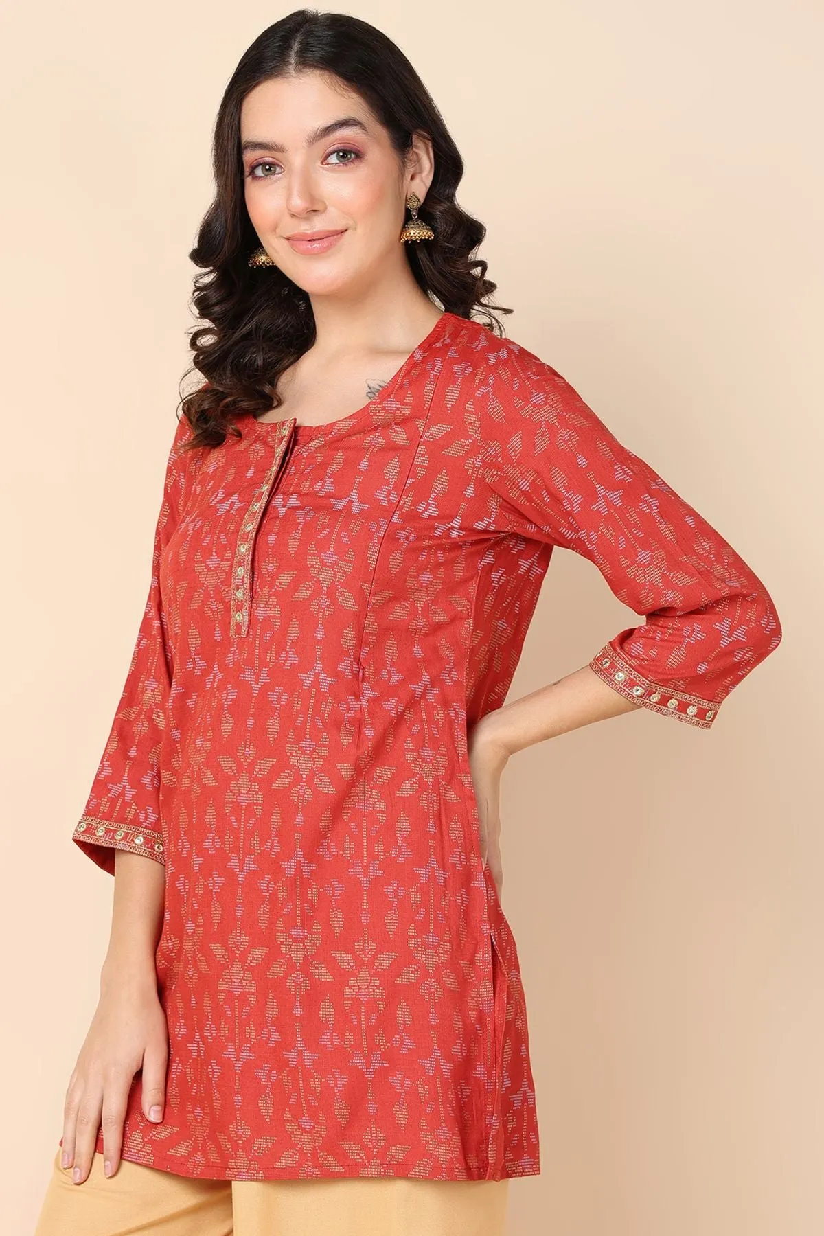 Red Short Maternity & Feeding Top with Pocket