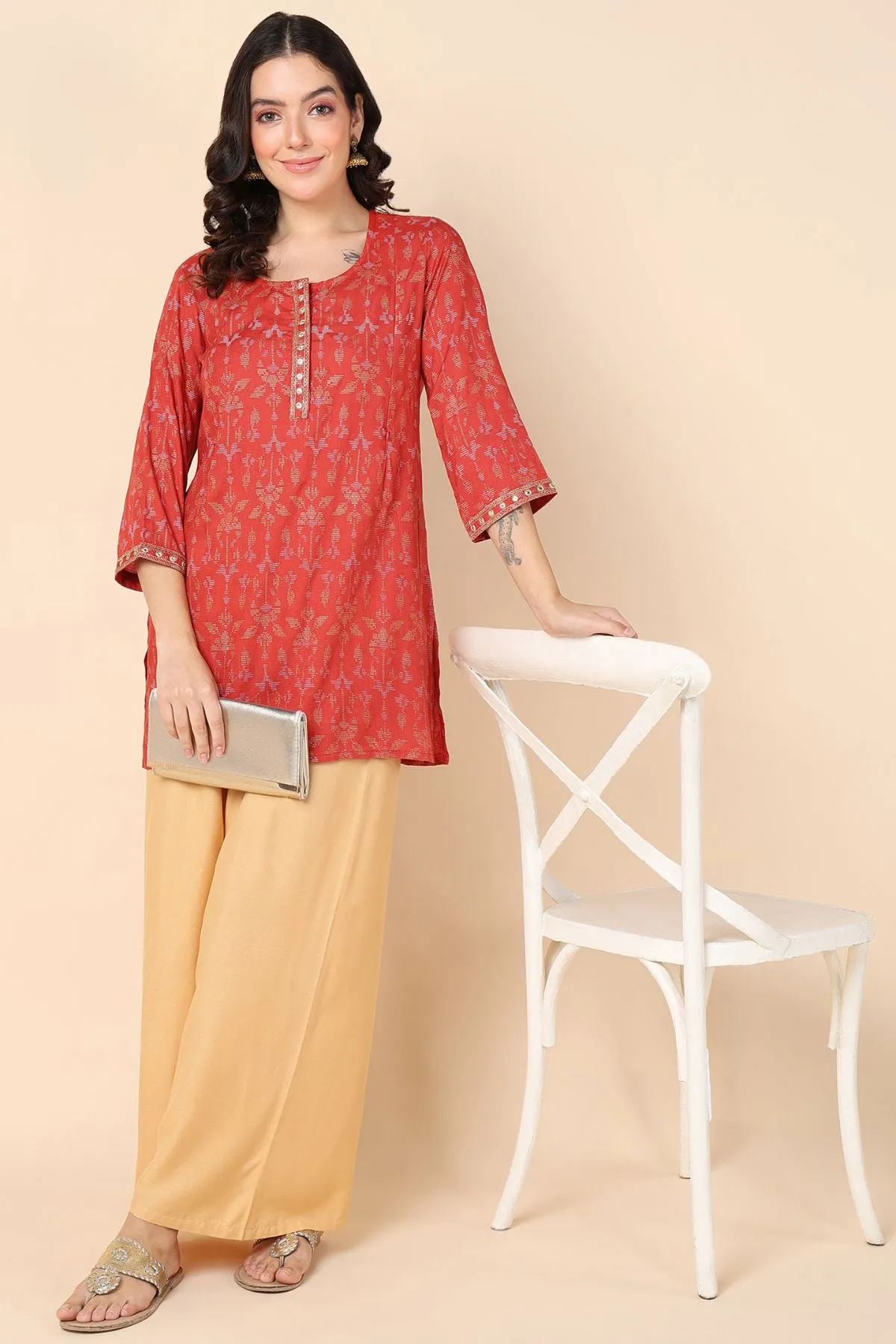 Red Short Maternity & Feeding Top with Pocket