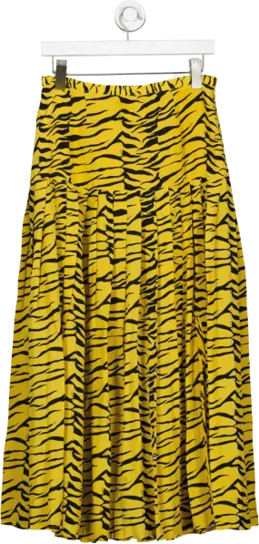 Rixo Yellow Tina Printed Tiger Print Silk Crepe De Chine Skirt UK S