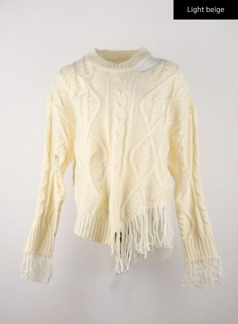 Round Neckline Distressed Knitted Long Sleeve Top CD328