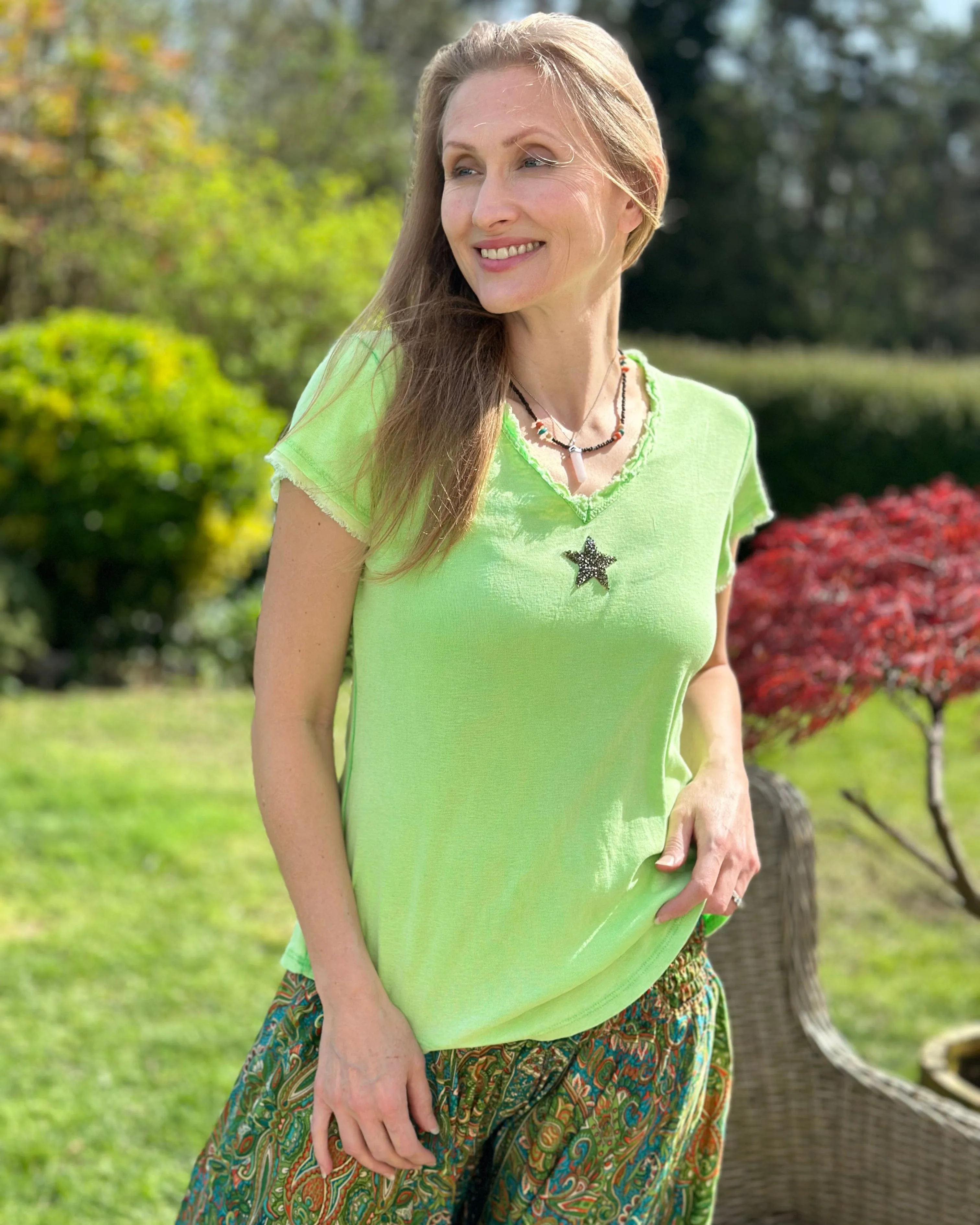 Sequin Star T-Shirt - Lime Green