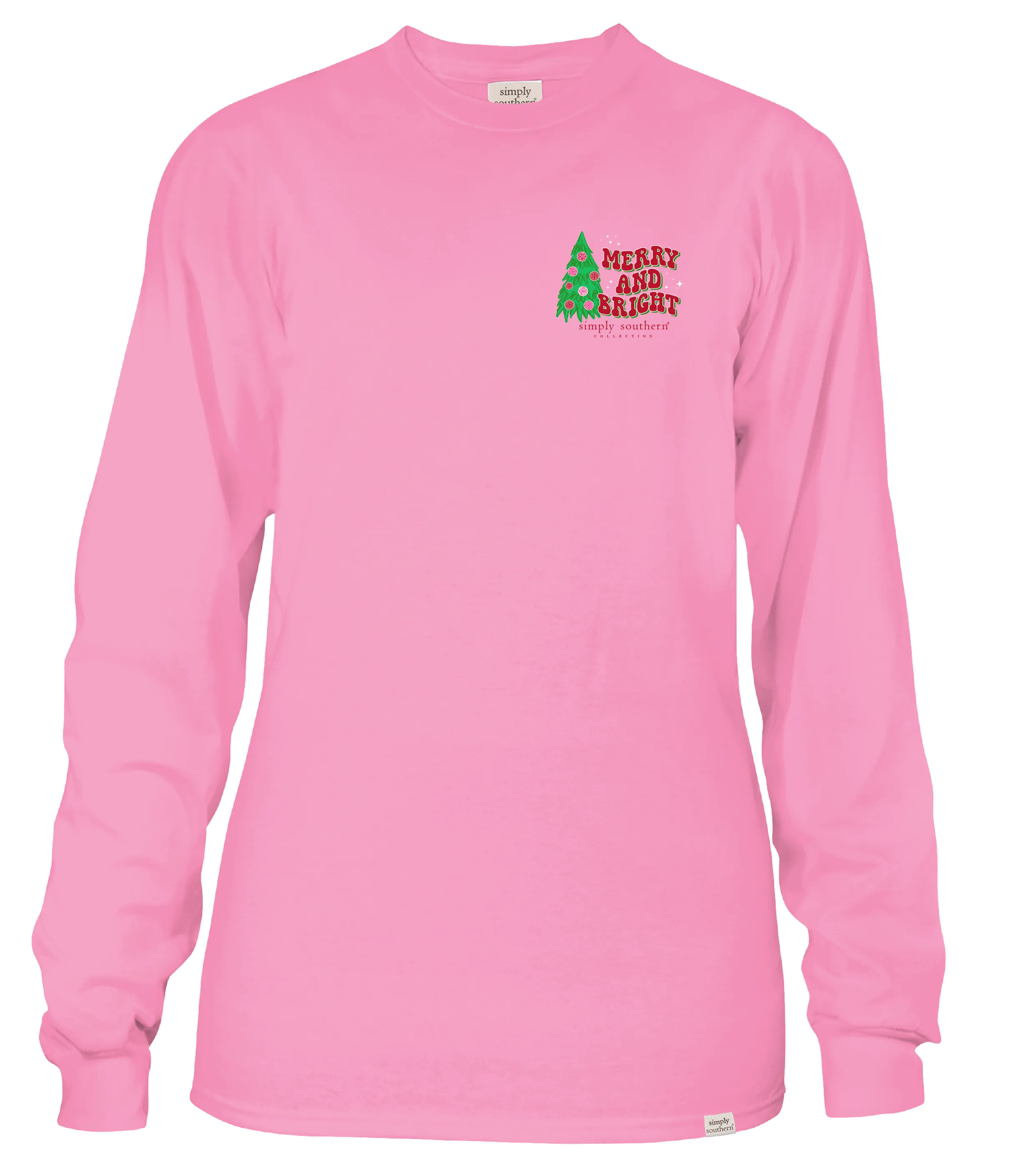 Simply Southern 100% Cotton Long Sleeve T-Shirt - 'Oh Christmas Tree' with Vintage Truck, Disco Ball, Christmas Trees, and a Dog