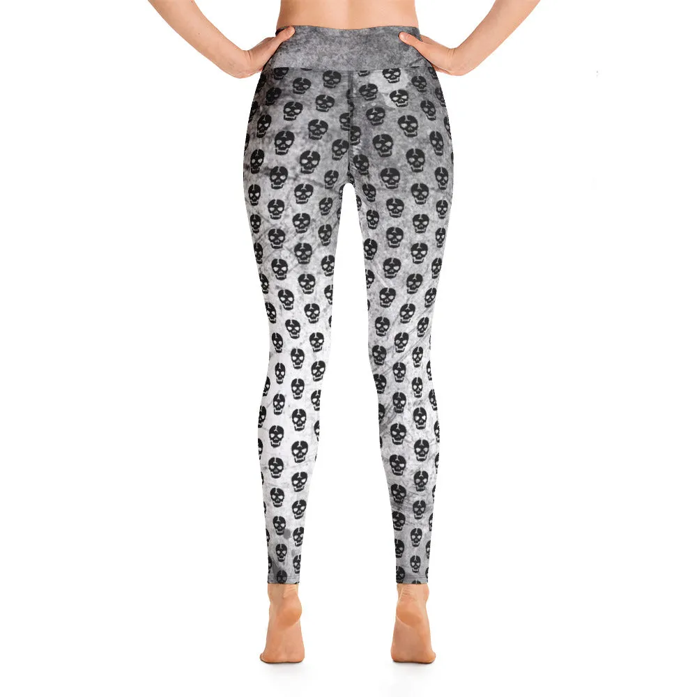 Soft Goth Leggings / Goth Yoga Pants / Gray Goth Leggings Outfit With Inside Pocket / Skull Leggings