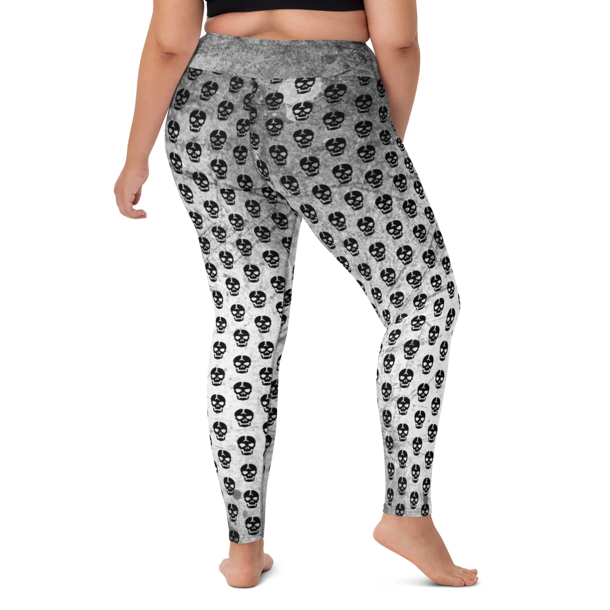 Soft Goth Leggings / Goth Yoga Pants / Gray Goth Leggings Outfit With Inside Pocket / Skull Leggings