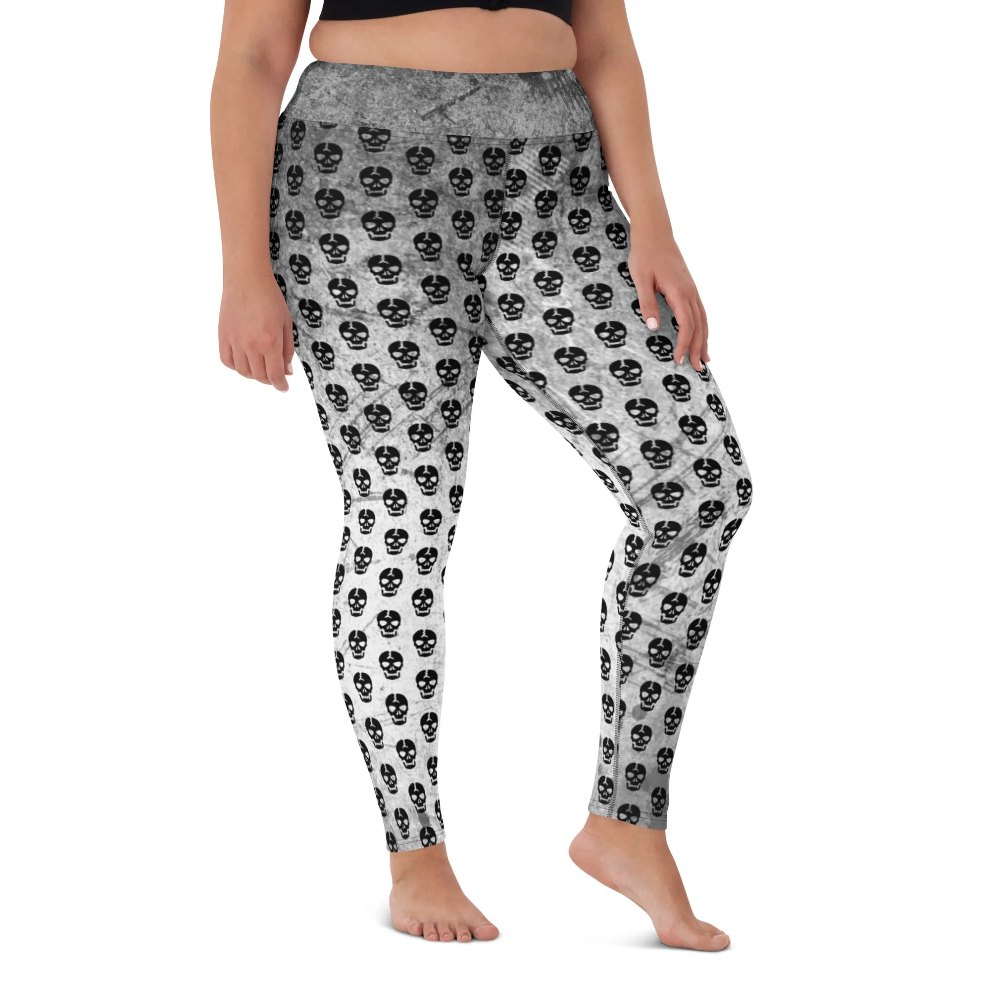 Soft Goth Leggings / Goth Yoga Pants / Gray Goth Leggings Outfit With Inside Pocket / Skull Leggings