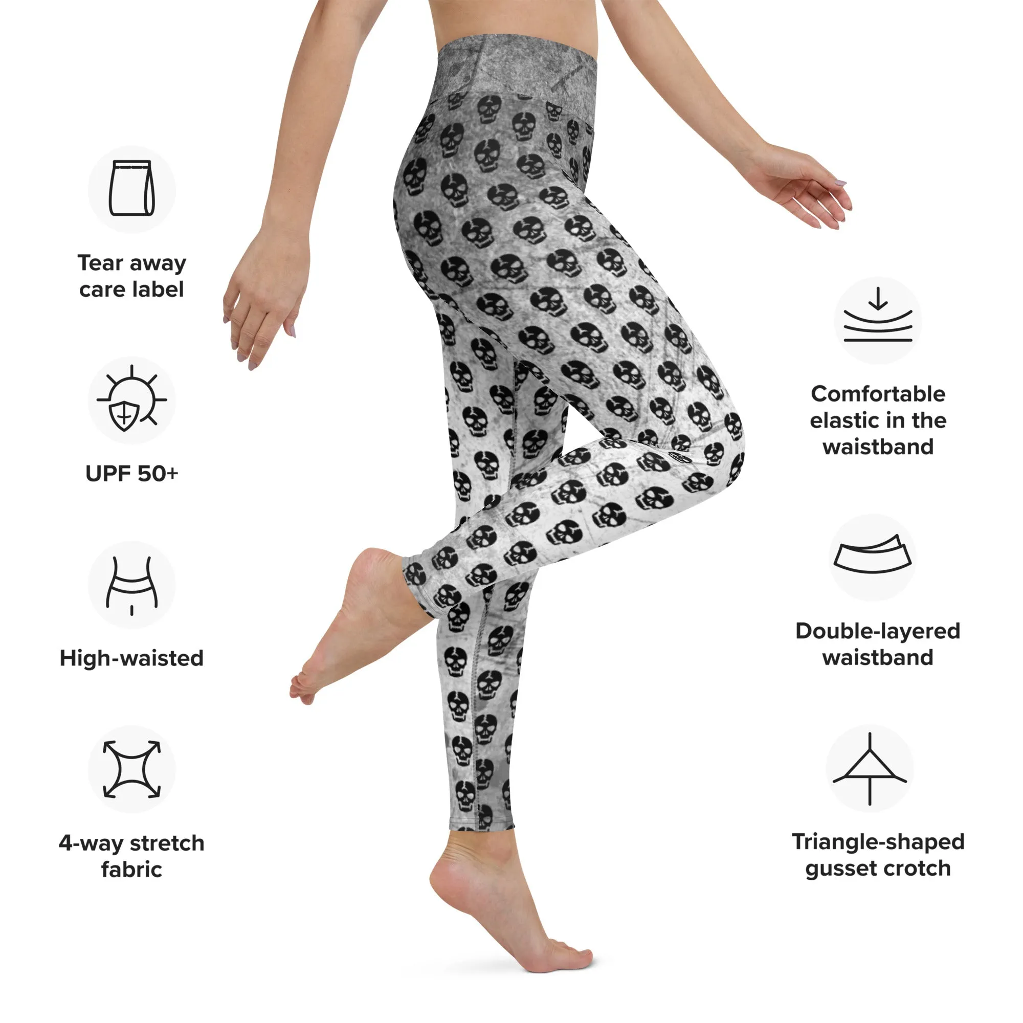 Soft Goth Leggings / Goth Yoga Pants / Gray Goth Leggings Outfit With Inside Pocket / Skull Leggings