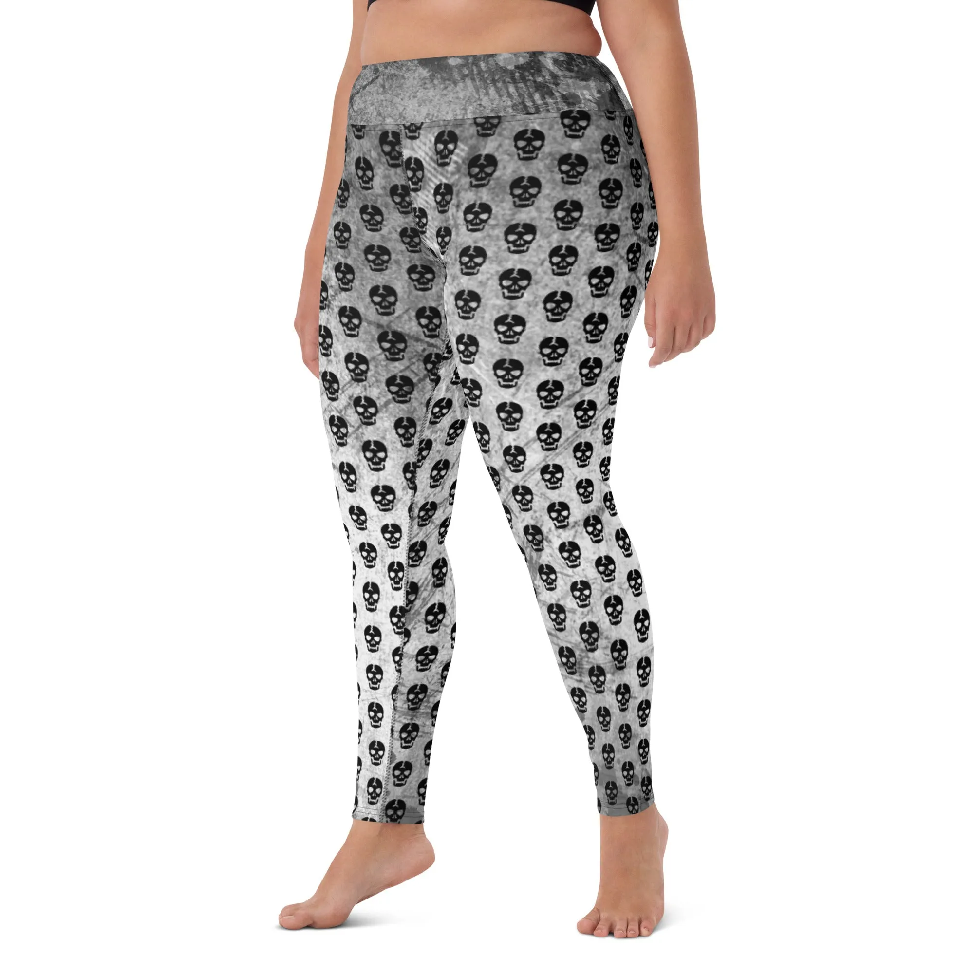 Soft Goth Leggings / Goth Yoga Pants / Gray Goth Leggings Outfit With Inside Pocket / Skull Leggings