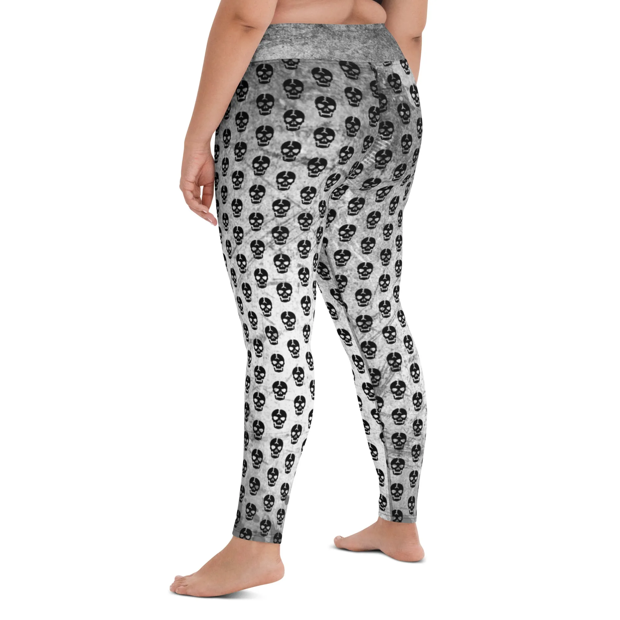 Soft Goth Leggings / Goth Yoga Pants / Gray Goth Leggings Outfit With Inside Pocket / Skull Leggings