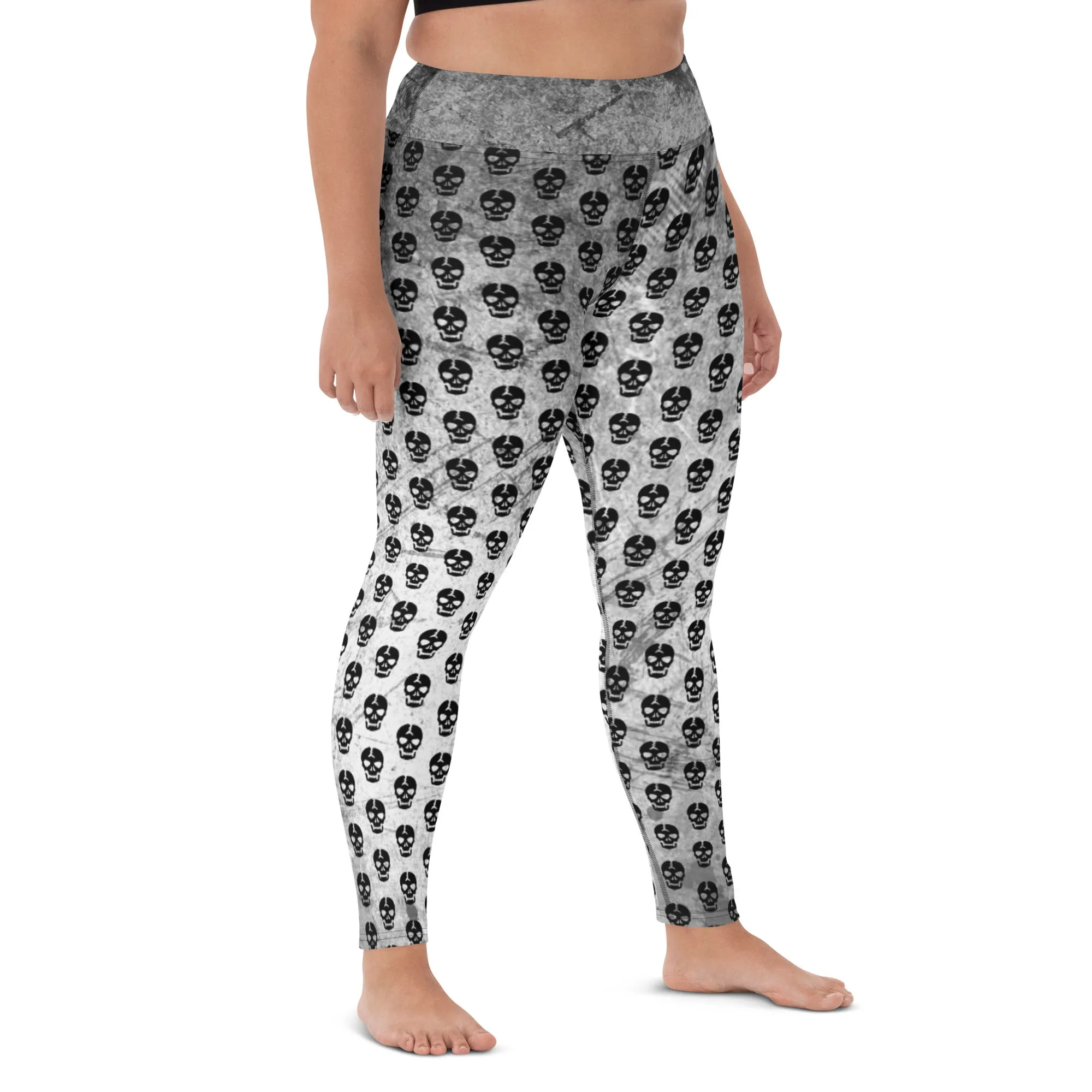 Soft Goth Leggings / Goth Yoga Pants / Gray Goth Leggings Outfit With Inside Pocket / Skull Leggings