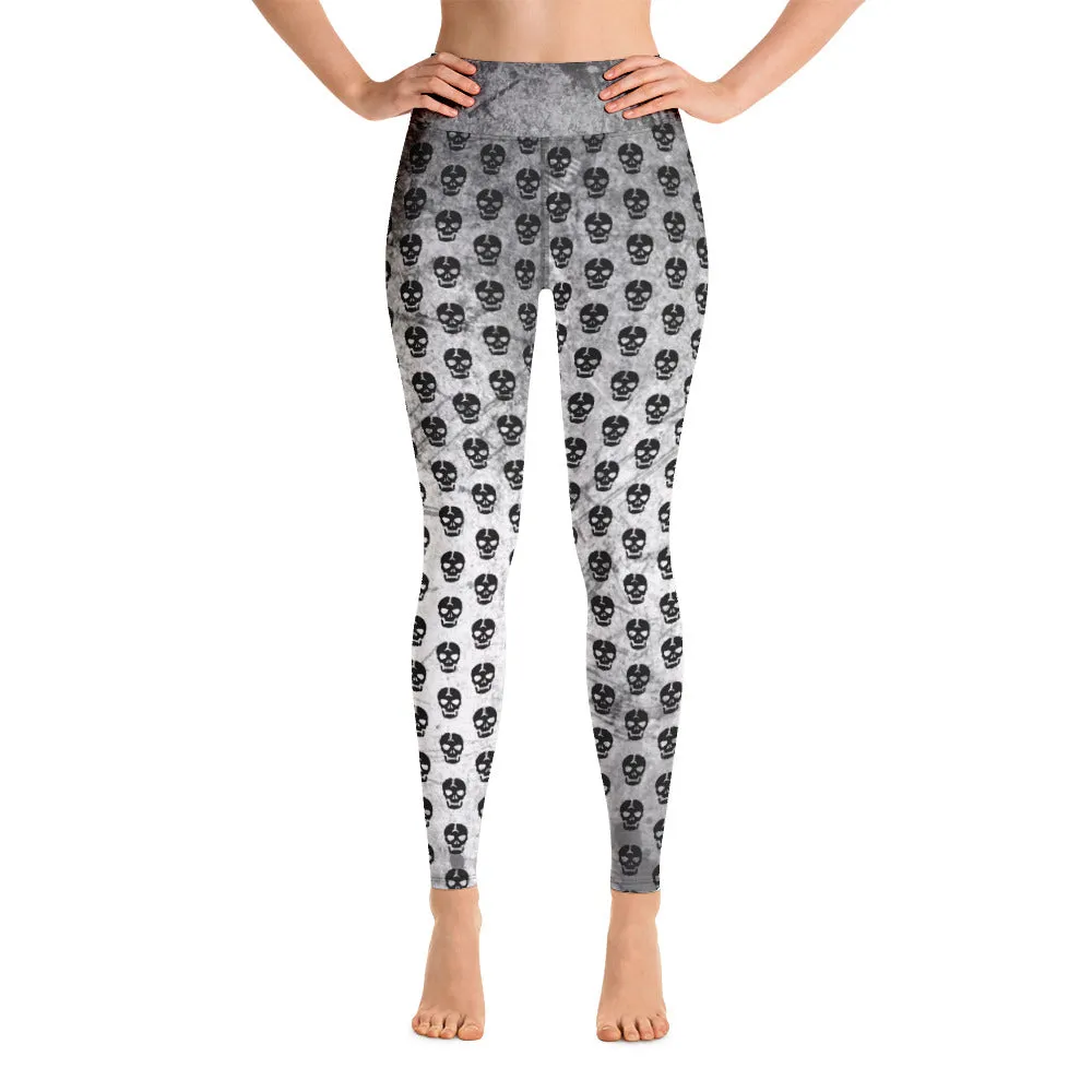 Soft Goth Leggings / Goth Yoga Pants / Gray Goth Leggings Outfit With Inside Pocket / Skull Leggings