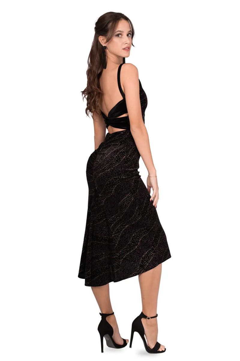 Sparkling Velvet Low Back Midi Fishtail Dress