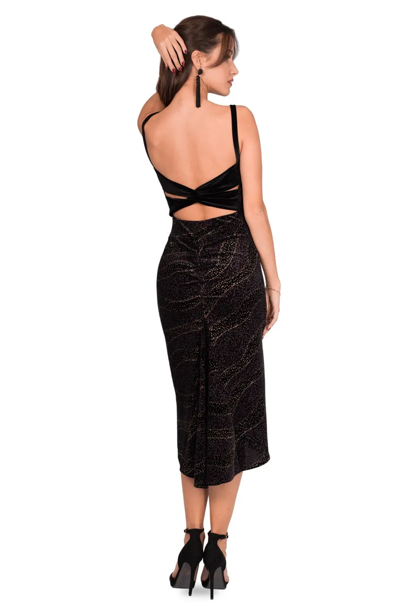 Sparkling Velvet Low Back Midi Fishtail Dress