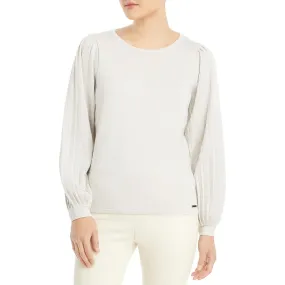 T Tahari Womens Pleated Sleeve Crewneck Pullover Sweater