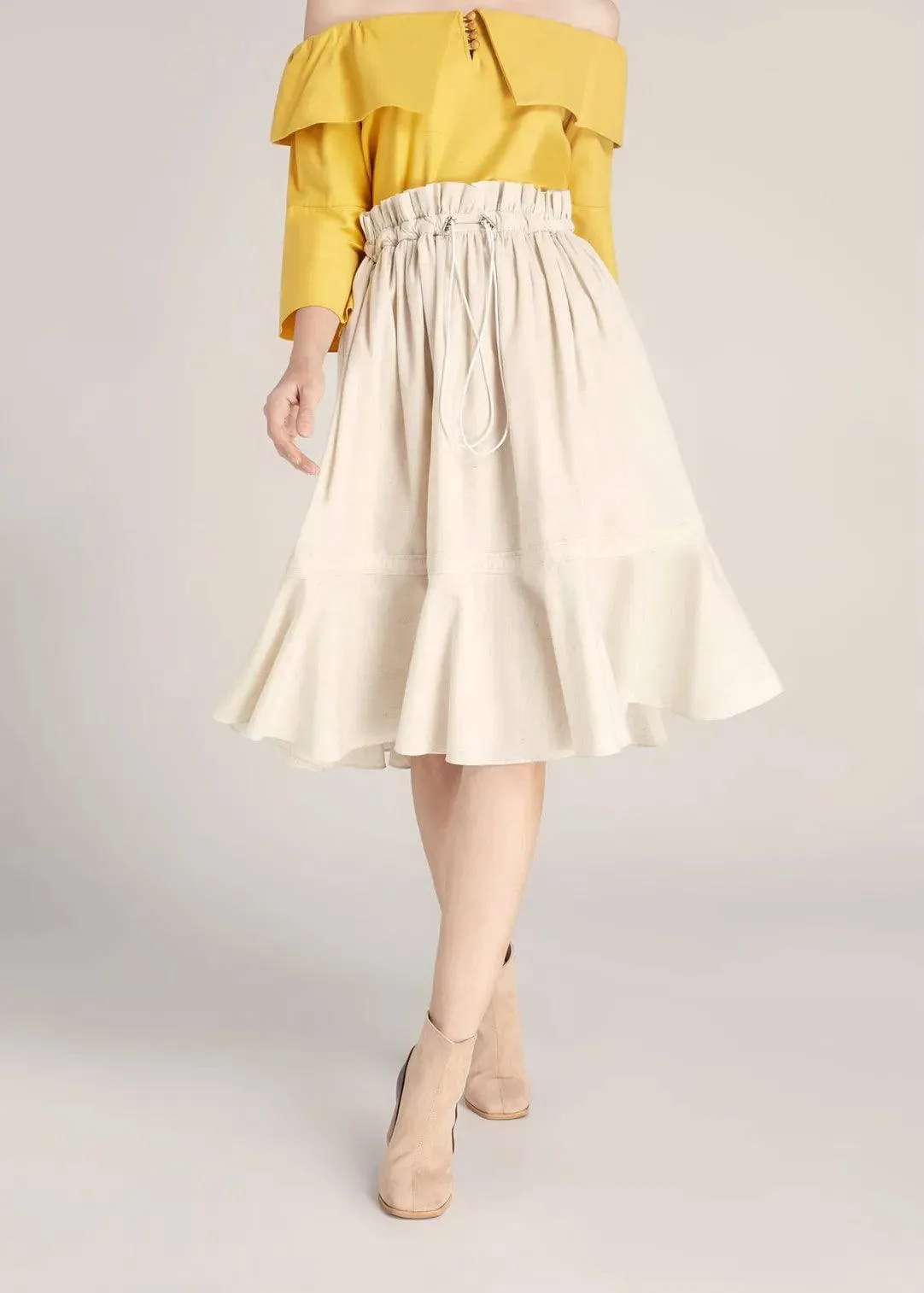 Tencel Wavy Skirt Decorated With Drawstring-TAKTAI