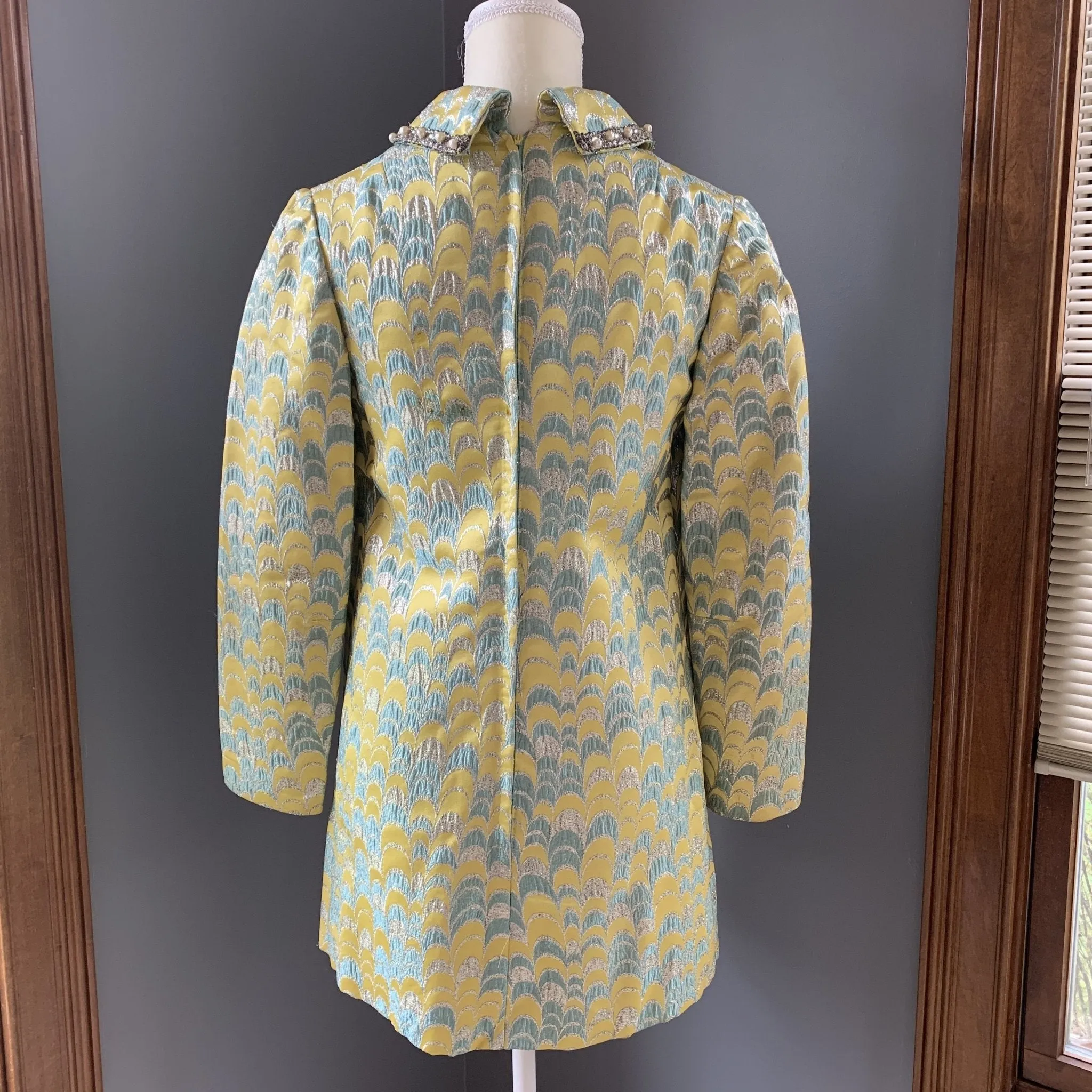 Vintage 1960s Brocade GoGo Shift Dress by Saks Fifth Avenue in a Yellow and Turquoise and Silver