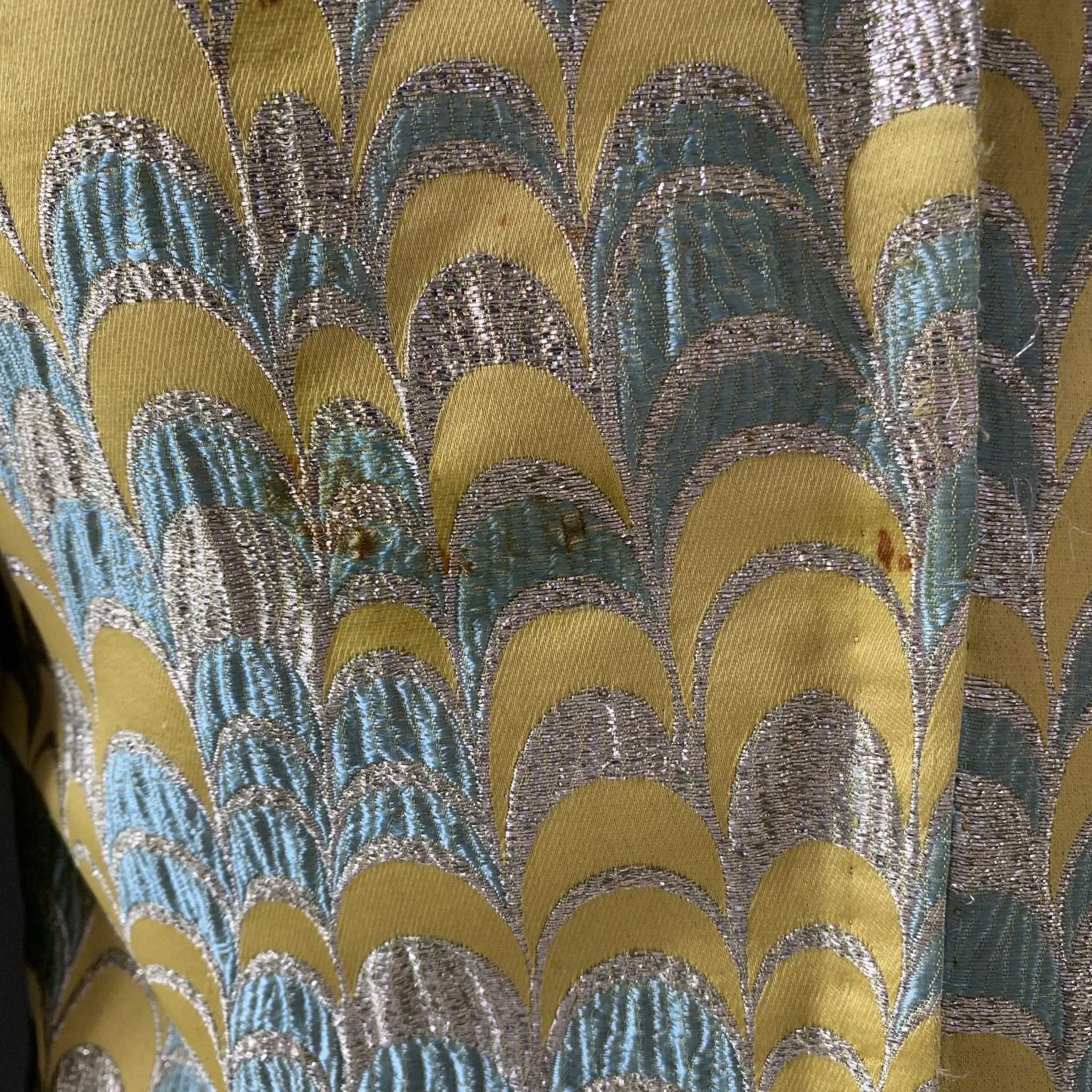 Vintage 1960s Brocade GoGo Shift Dress by Saks Fifth Avenue in a Yellow and Turquoise and Silver