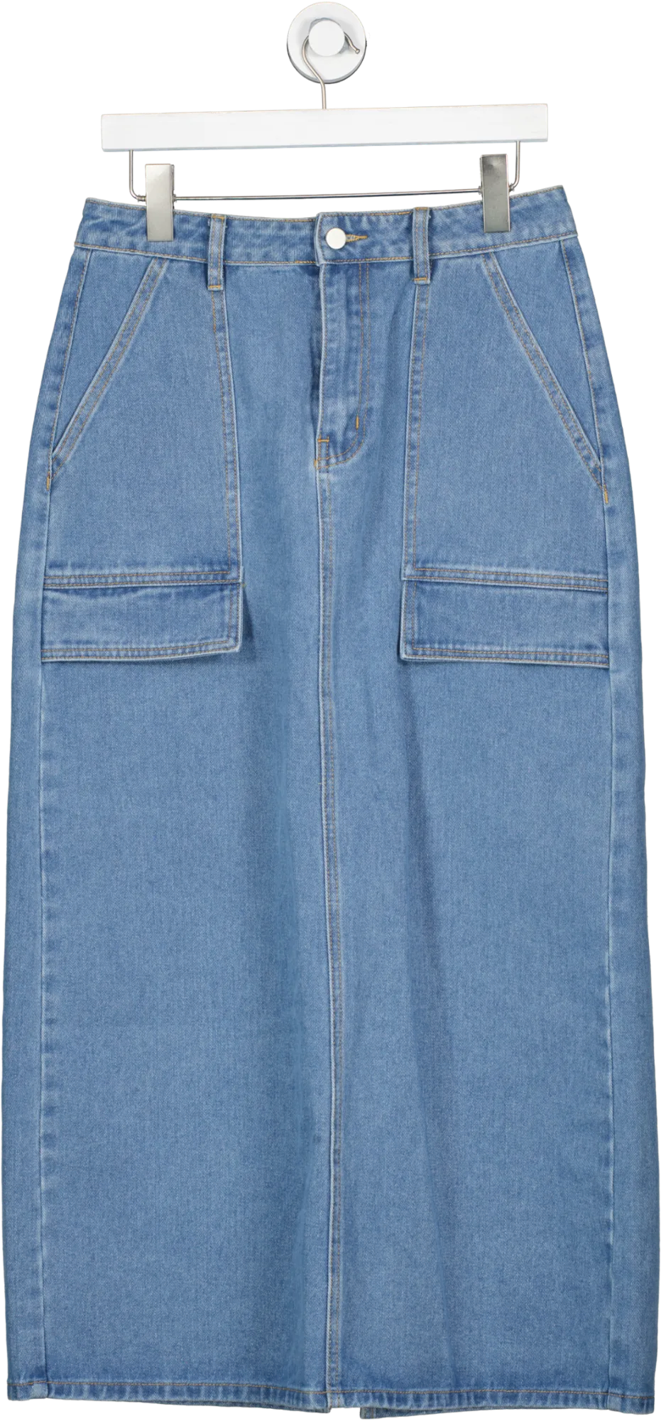 Warehouse Blue Denim Cargo Midi Skirt Authentic Midwash UK 8