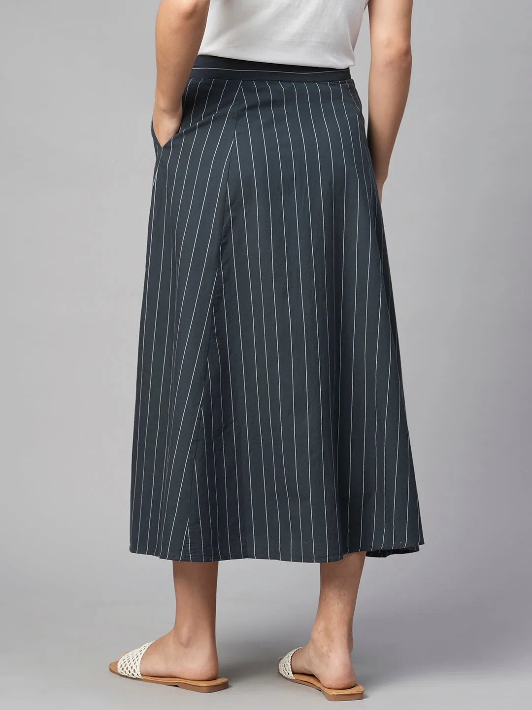 Women's Navy Cotton Flared Skirt