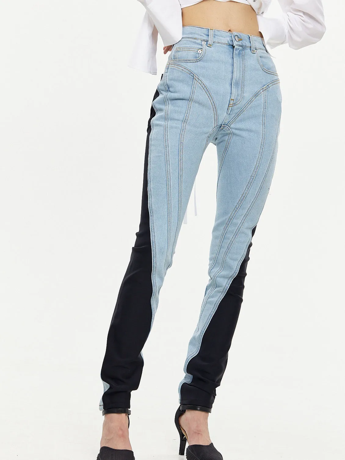 ZASUWA Female Contrast Color Denim Pocket Hip-lift Leggings