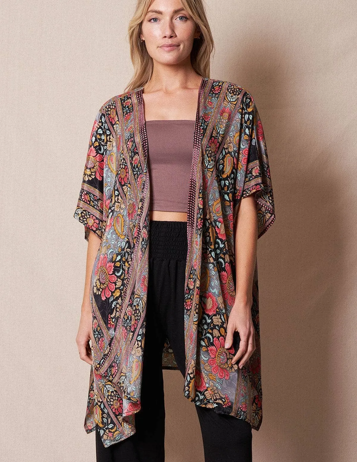 Zayna Kimono Wrap - Black Multi